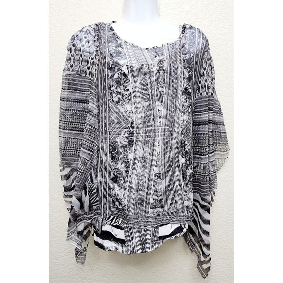Style & Co. Woman Black Gray White Abstract Print Sheer Overlay With Cami Top 0X - Picture 1 of 5